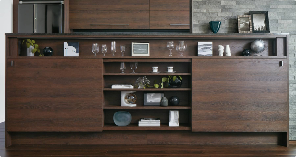 グレイスキッチンのダイニング側収納付きタイプ